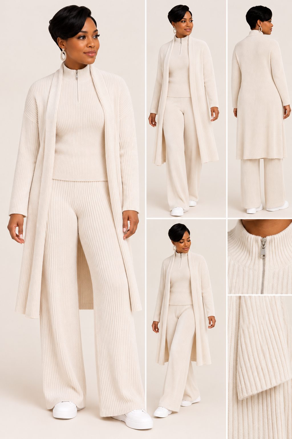 Luxe Three-Piece Ribbed Cardigan Set
