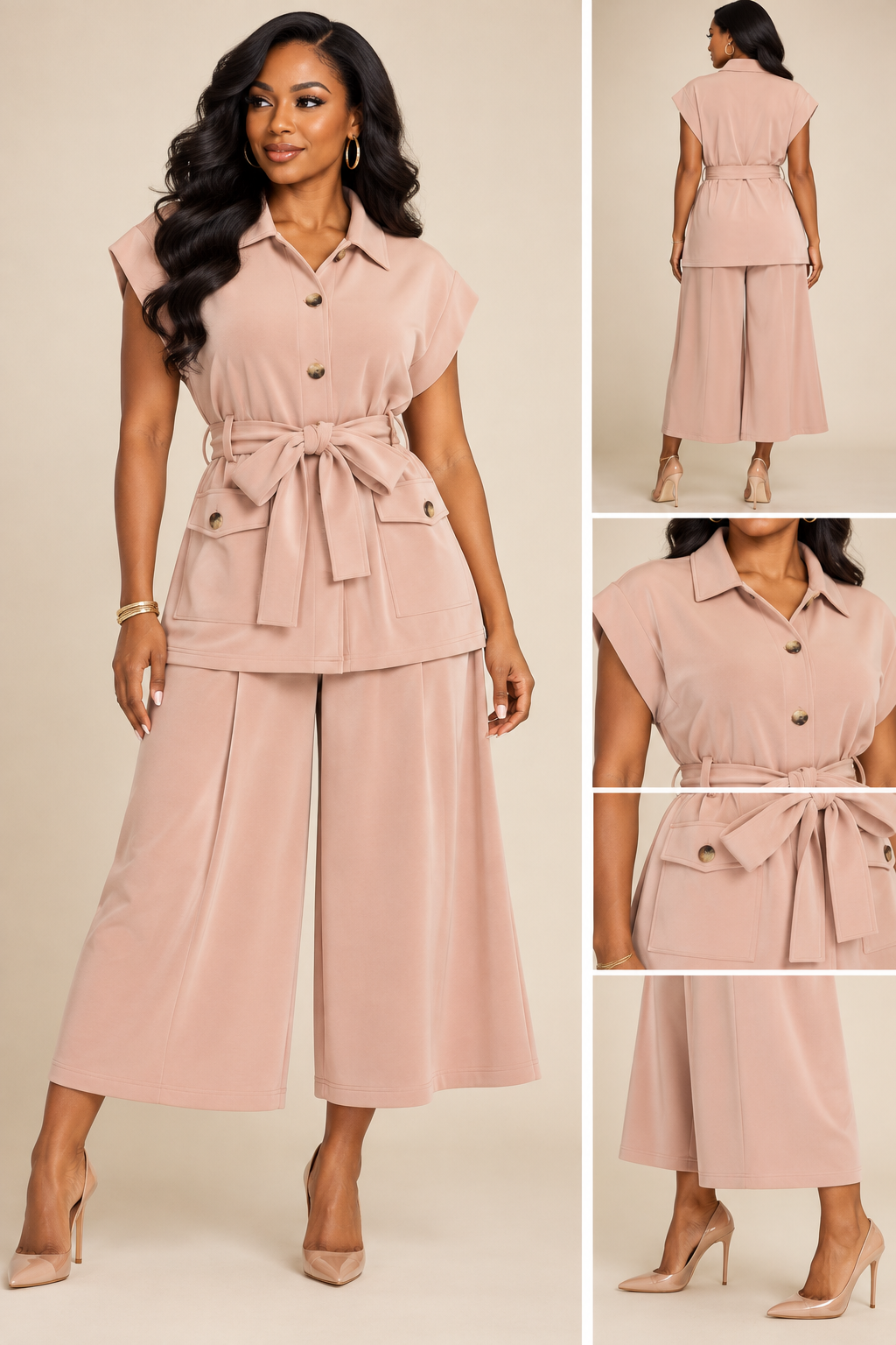 Sleeveless Tie Waist Set
